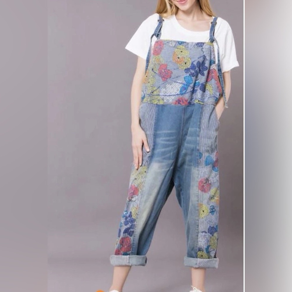 Floral Denim Jumpsuit